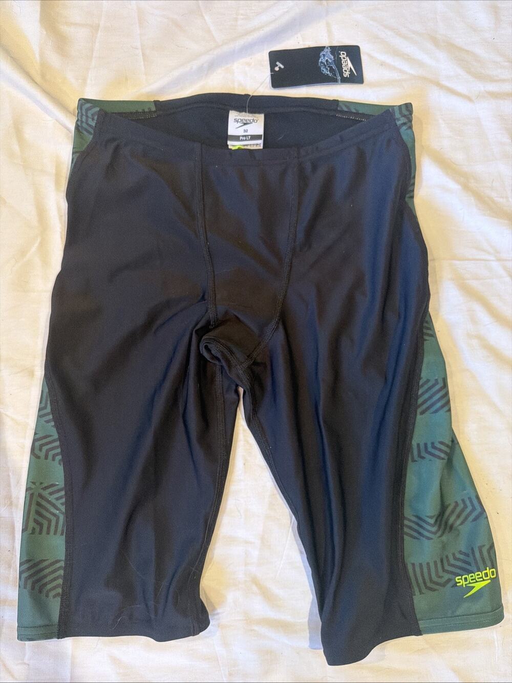 Speedo ProLT Swim Trunks Men’s 32 Green Black UPF 50+ Recycled Fabric Comfy NEW